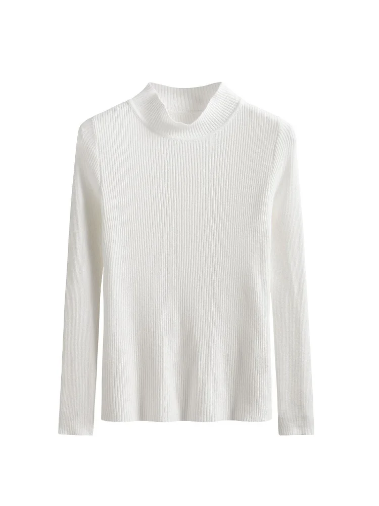 Simple Long Sleeves Skinny Solid Color High-Neck Pullovers