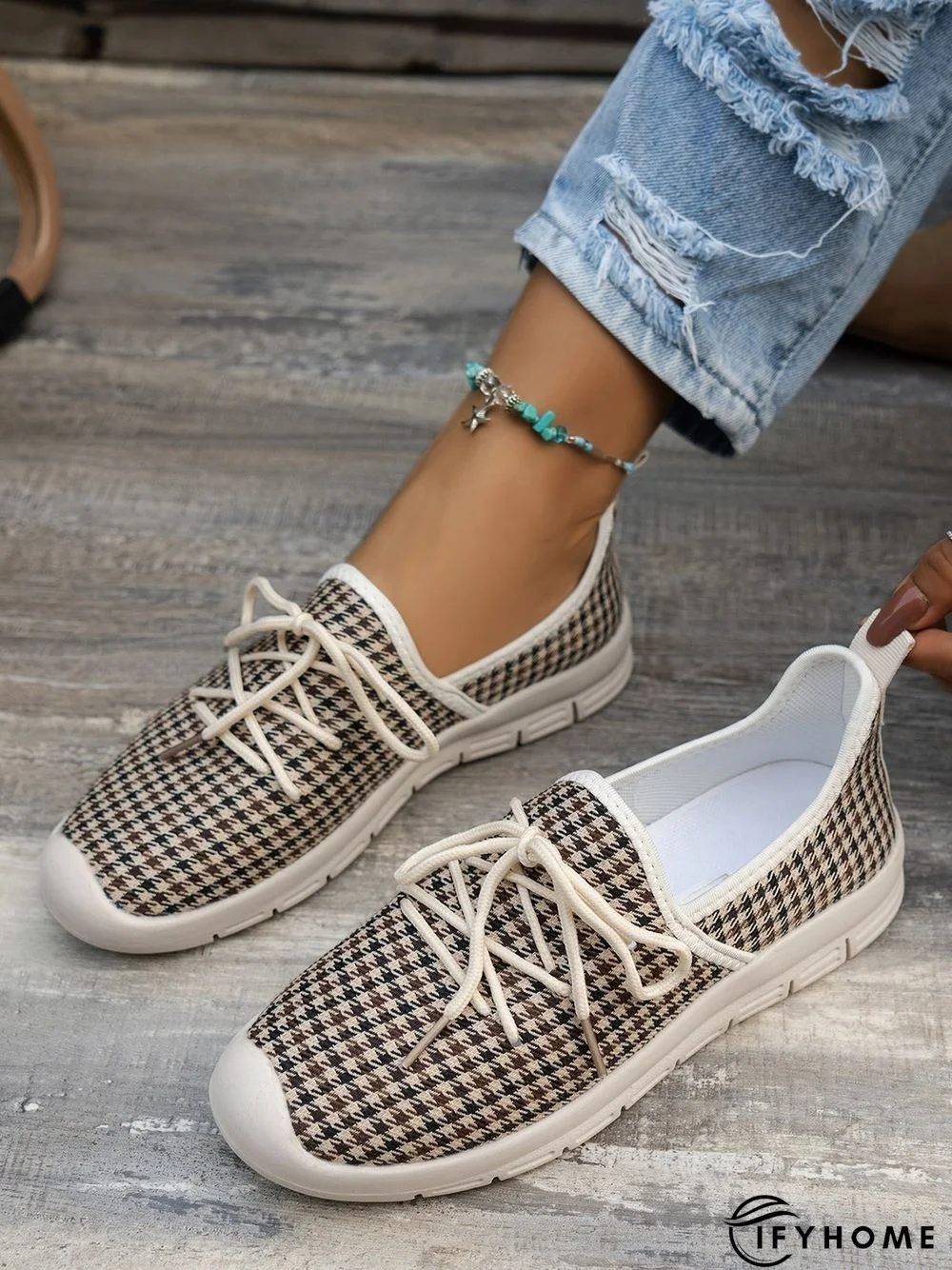 Plus Size Graphic Pattern Lace-up Front Linen Shoes | IFYHOME