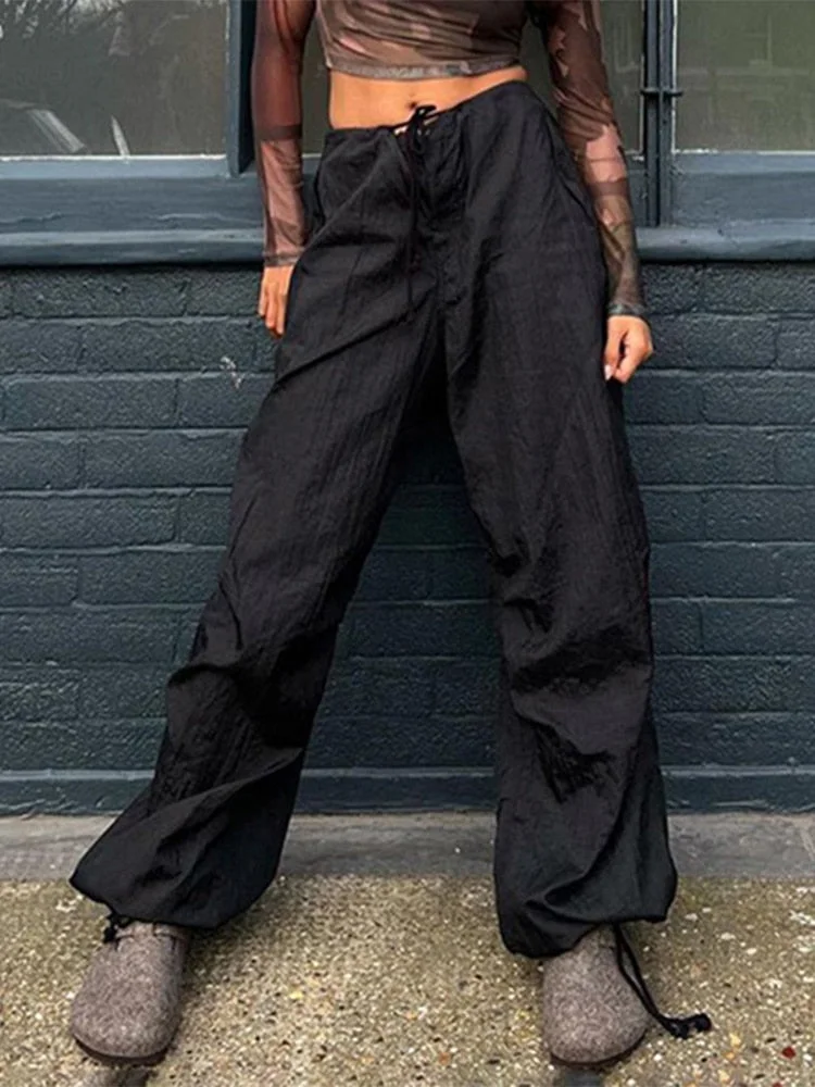 Jacqueline 2022 Drawstring Baggy Y2K Cargo Pants Women Low Waist Sweatpant Trousers Vintage Street Pockets Wide Leg Joggers Pant