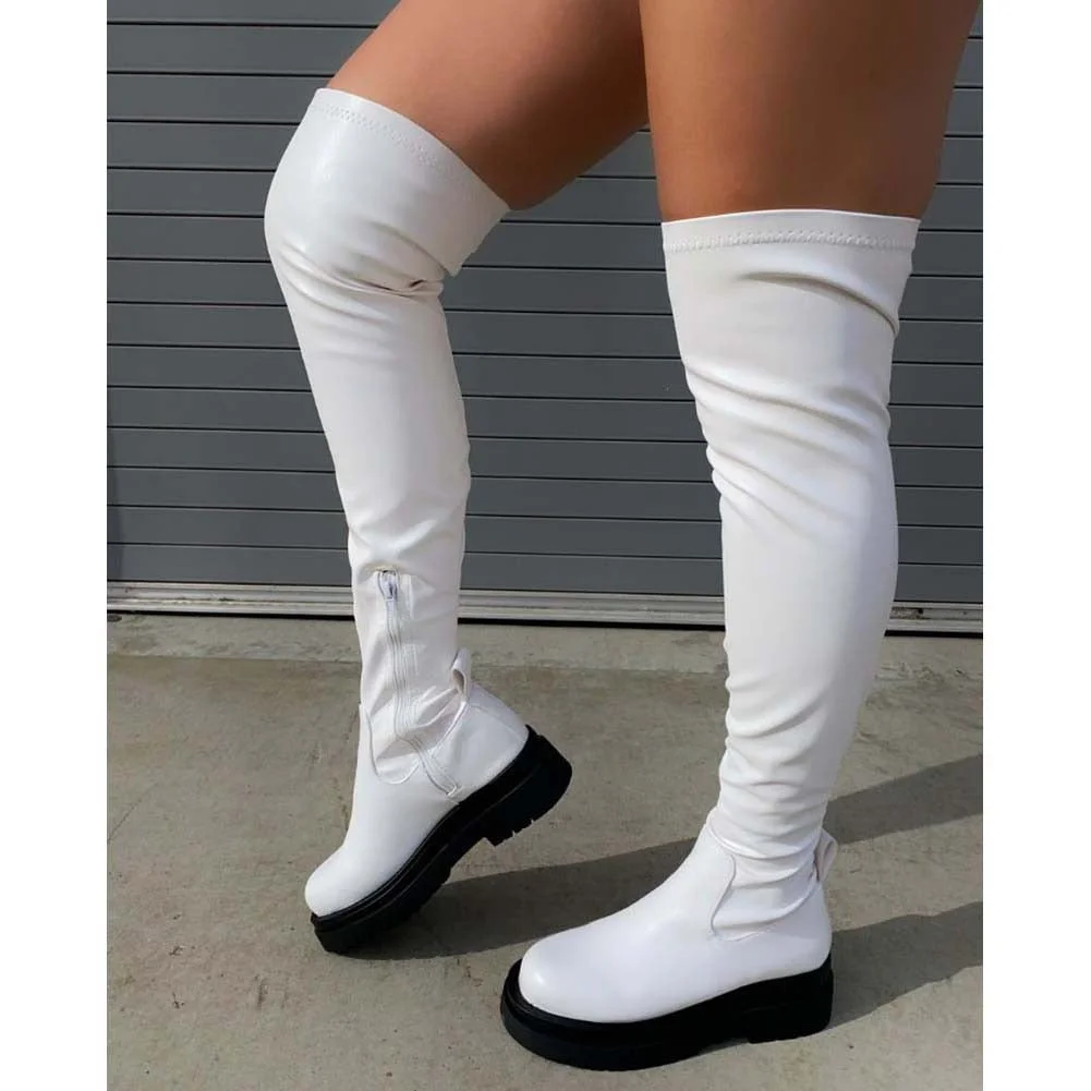 Brand Design Skidproof Sole Cosy Chunky Heels Fashion Stylish Leisure Cool Add Fur Winter Over The Knee High Boots Shoes Women