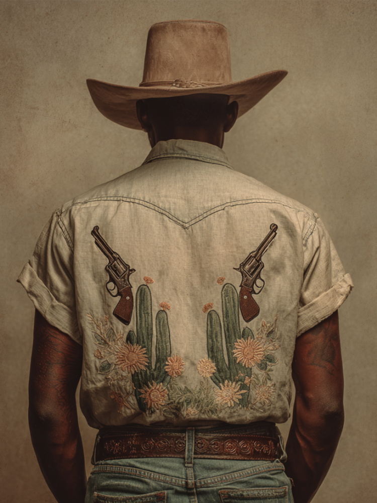 Western-style Embroidered Lapel Short-sleeved Shirt