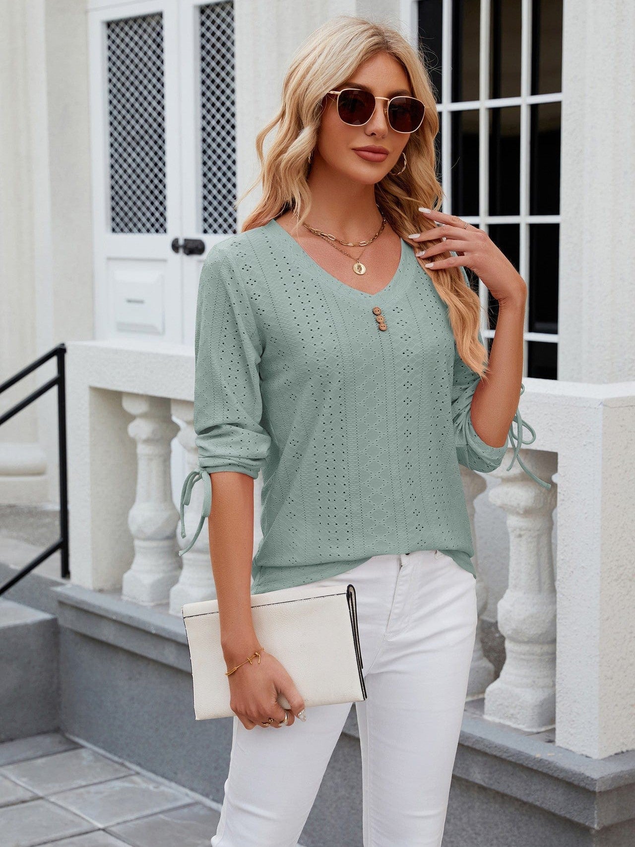 Grey Ribbed Knit Top with Short Sleeves