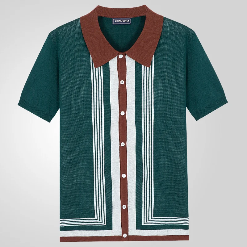 Uveng Uveng Men's Summer New Striped R-Neck Knits Short-Sleeved Business Polo Shirts Men's SY0143