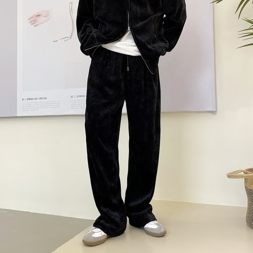Dawfashion-Simple Design Chenille Velvet Straight-leg Pants-Yamamoto Diablo Clothing