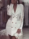 Deep V-Neck Long Sleeve Lace Split-Joint Stylish Mini Dress