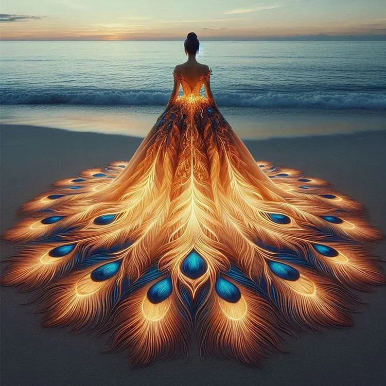 Feather Skirt Back Girl 40*40CM (Canvas) Full Round Drill Diamond Painting gbfke