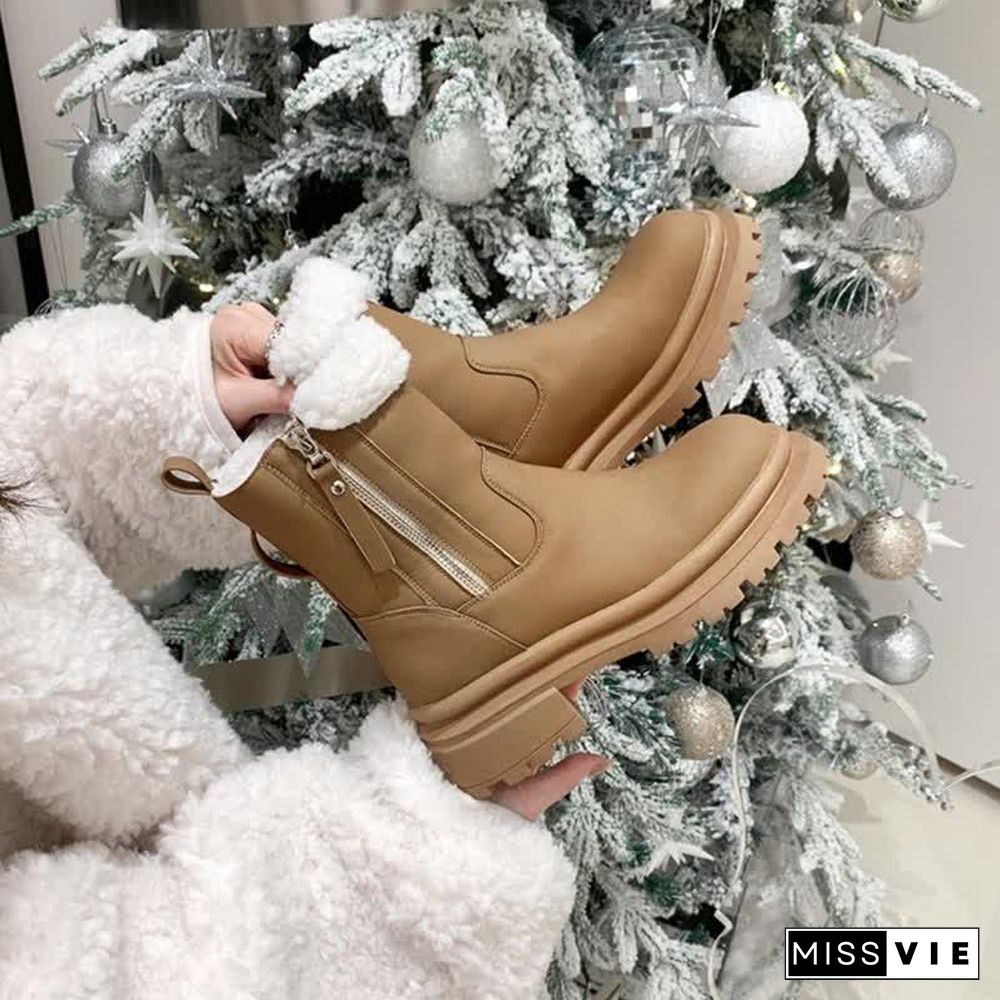 Chic Round Toe Plush Martin Boots