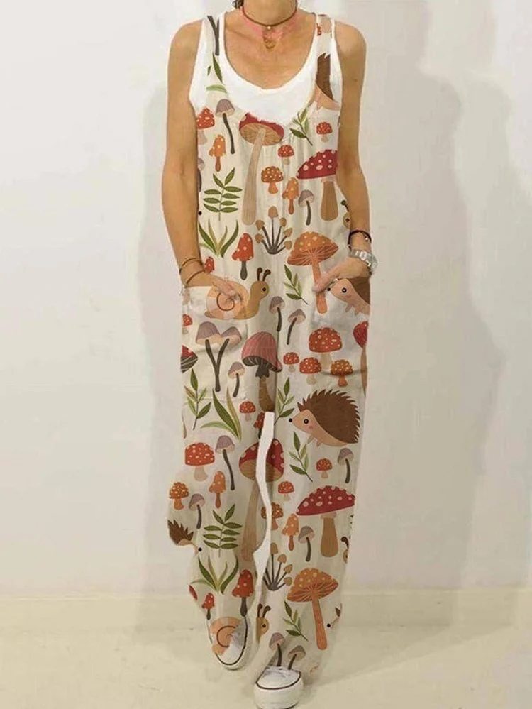 Printed Wide Leg Sleeveless Jumpsuit shopify Stunahome.com