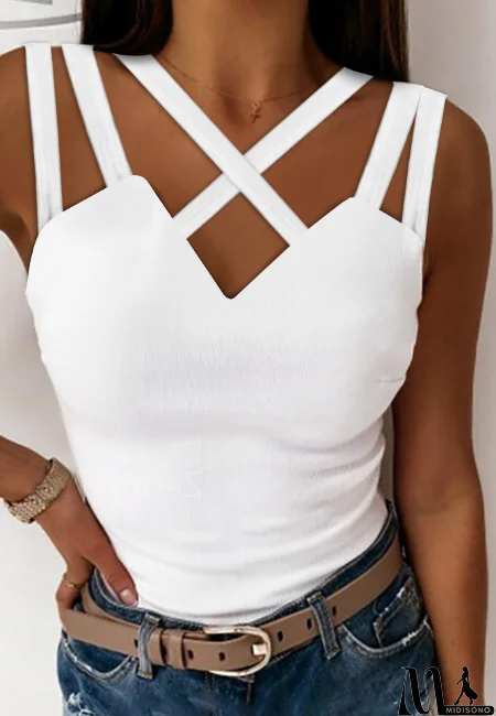 MidiSono - Elegant Women's Solid Color Cross Slim Shirt Top