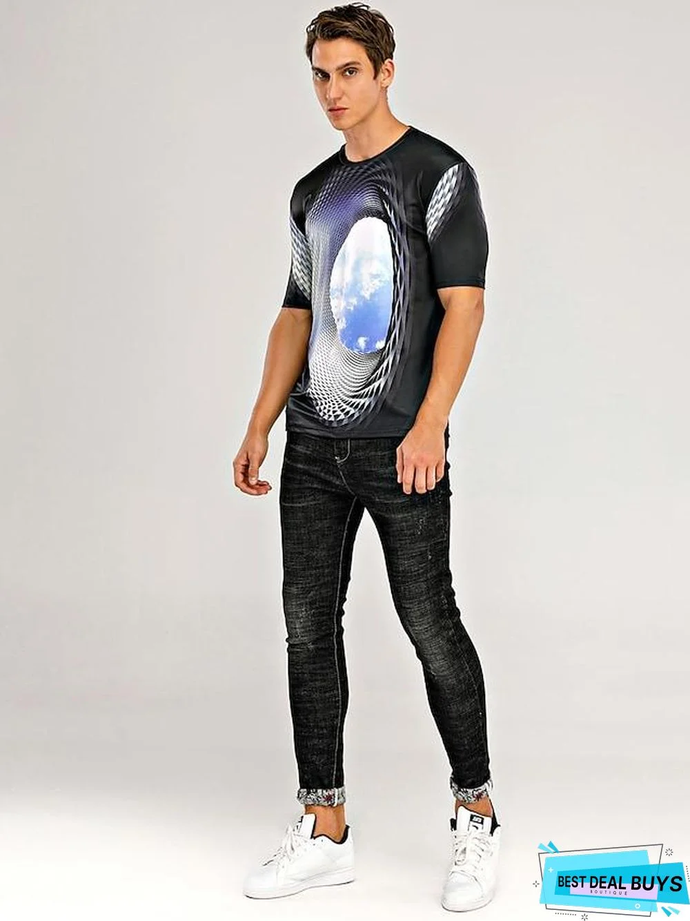 Men's T-shirt Graphic Optical Illusion Print Short Sleeve Daily Tops Basic Round Neck