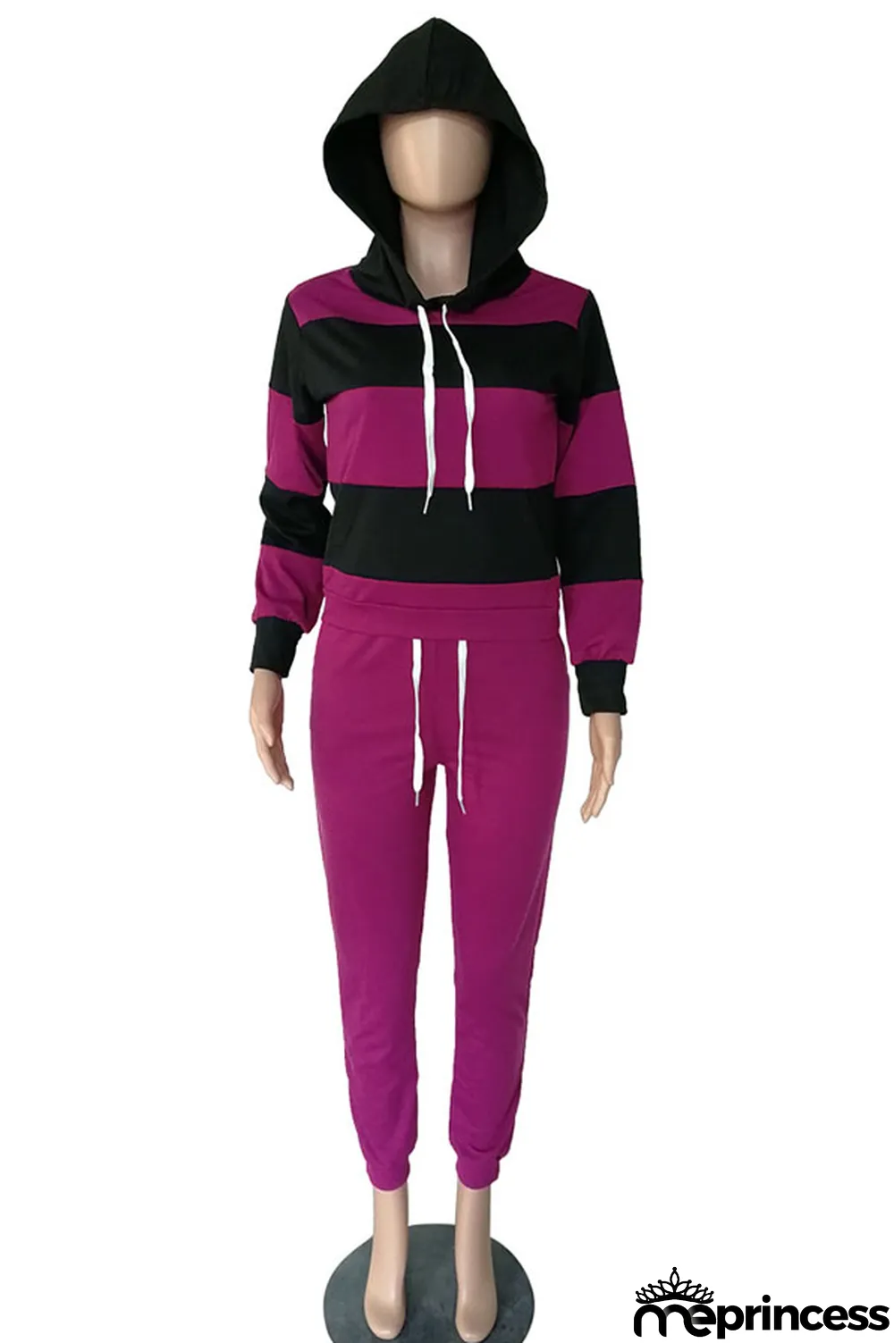 Red Polyester OL Striped Patchwork Print pencil Long Sleeve Two Pieces