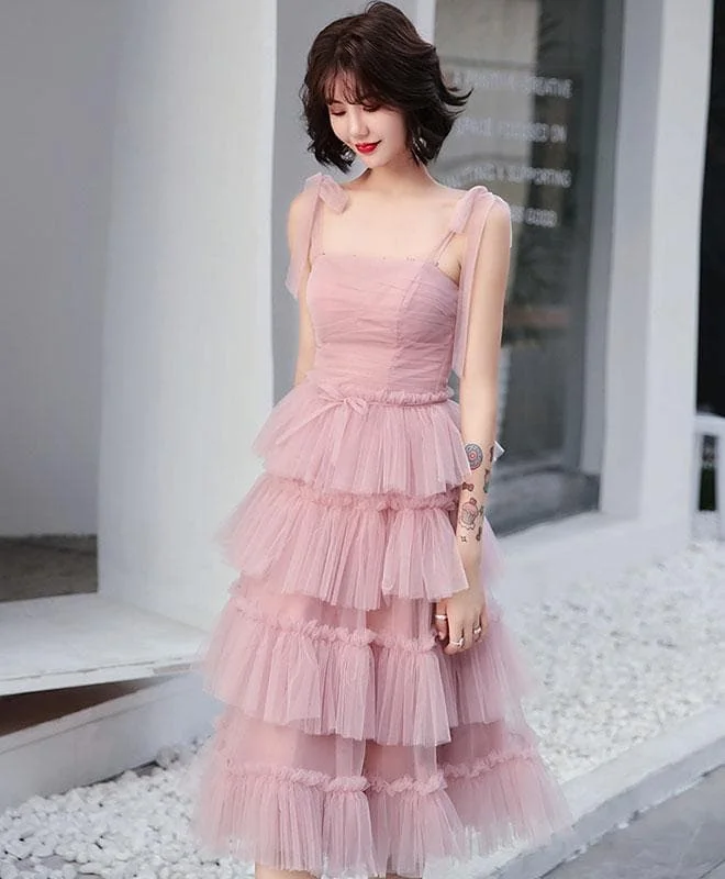 Simple Pink Tulle Short Prom Dress, Pink Homecoming Dress