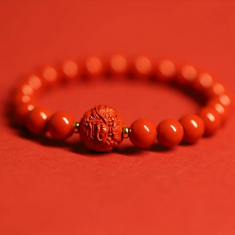 Thangka Buddha Dragon Cinnabar Energy Bracelet for Protection and Prosperity