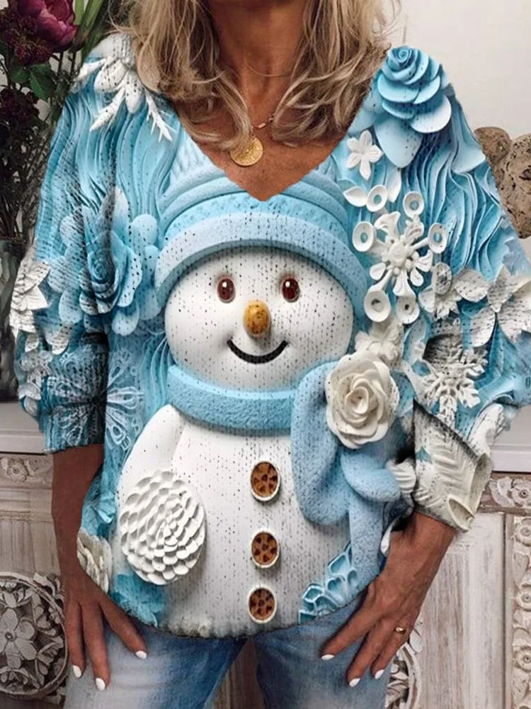 Women's Long Sleeve V-neck Graphic Printed Tops