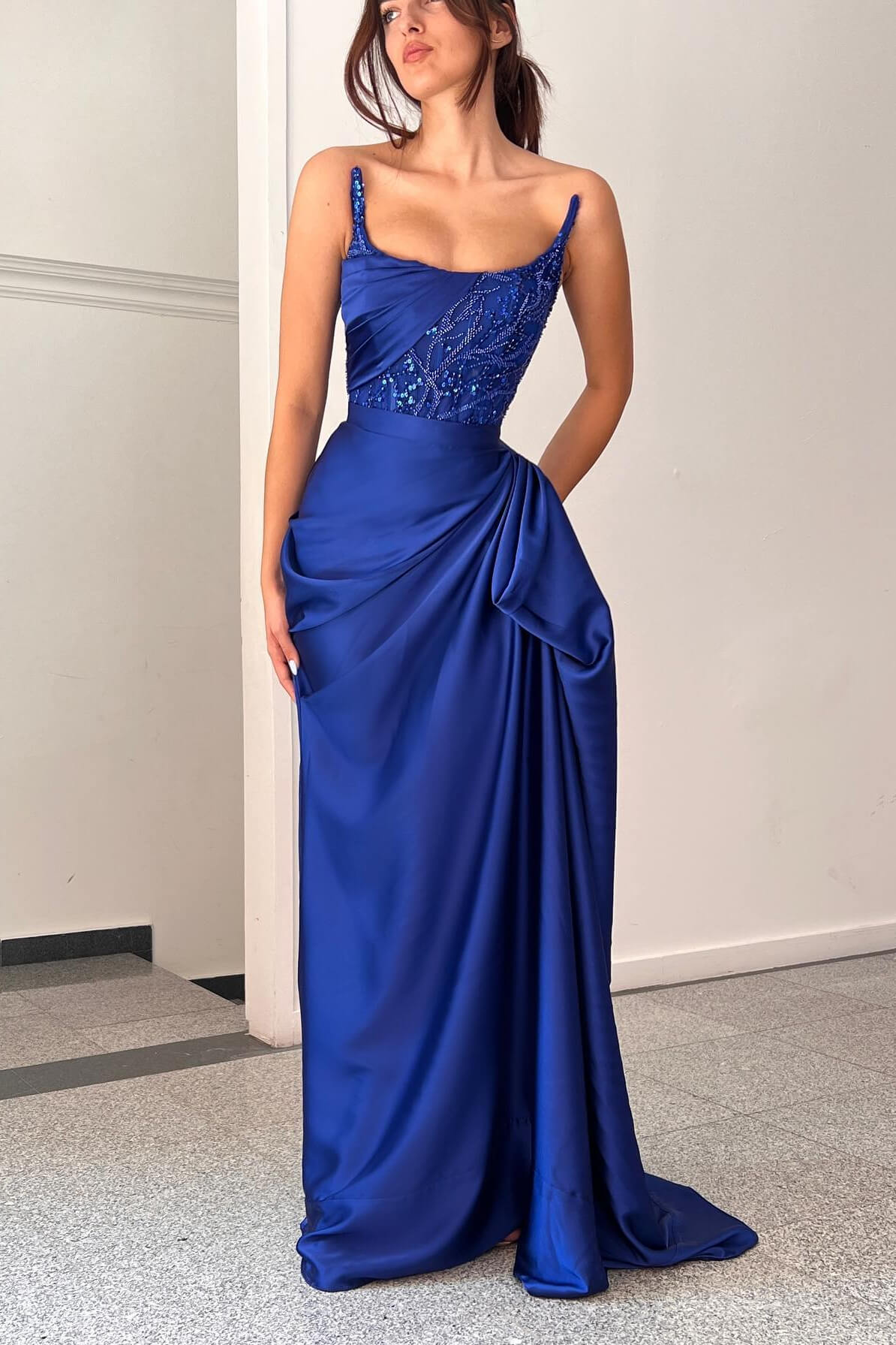 Stunning Royal Blue Mermaid Evening Prom Dress Long Strapless With Sequins - lulusllly