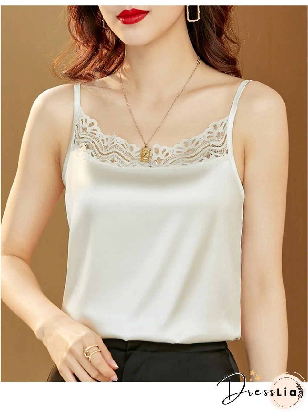 Sexy Lace Patchwork Cami Tops Women Summer New Fashion Inner Matching Suit Silk Satin Sleeveless Tank Top Female