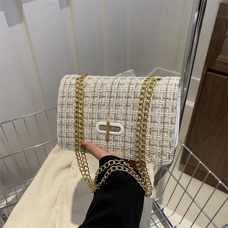 Women’s Small Pu Leather Color Block Streetwear Square Flip Cover Shoulder Bag