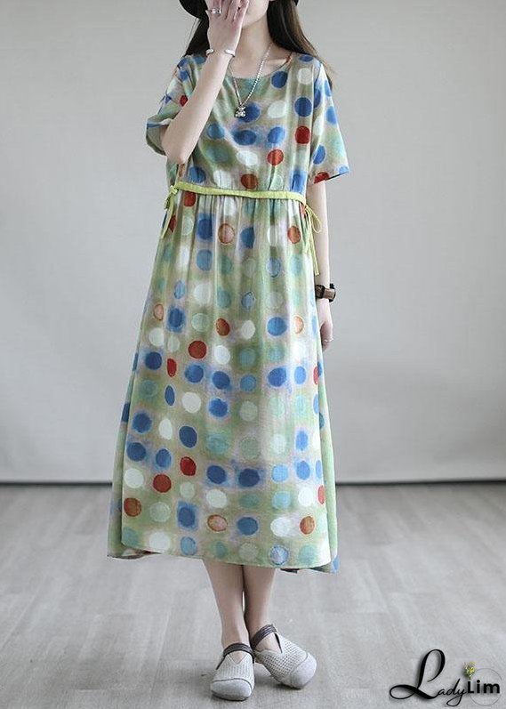 Italian Light Green Drawstring Patchwork Print Summer Cotton