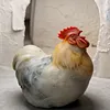 A plump, round rooster hand-carved from natural Shoushan stone, showcasing the natural colors and textures of the stone