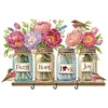 Wooden Flower Bird Diamond Painting Hook Rail with 3 Hooks for Home Decor