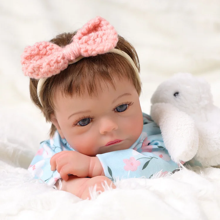 Babeside Fido 17'' Realistic Reborn Baby Doll Blue Eyes Awake Girl with Blue Crawl Suit