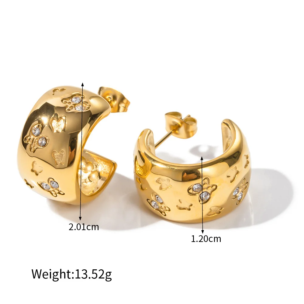 18K Gold Plated Diamond Butterfly Earrings