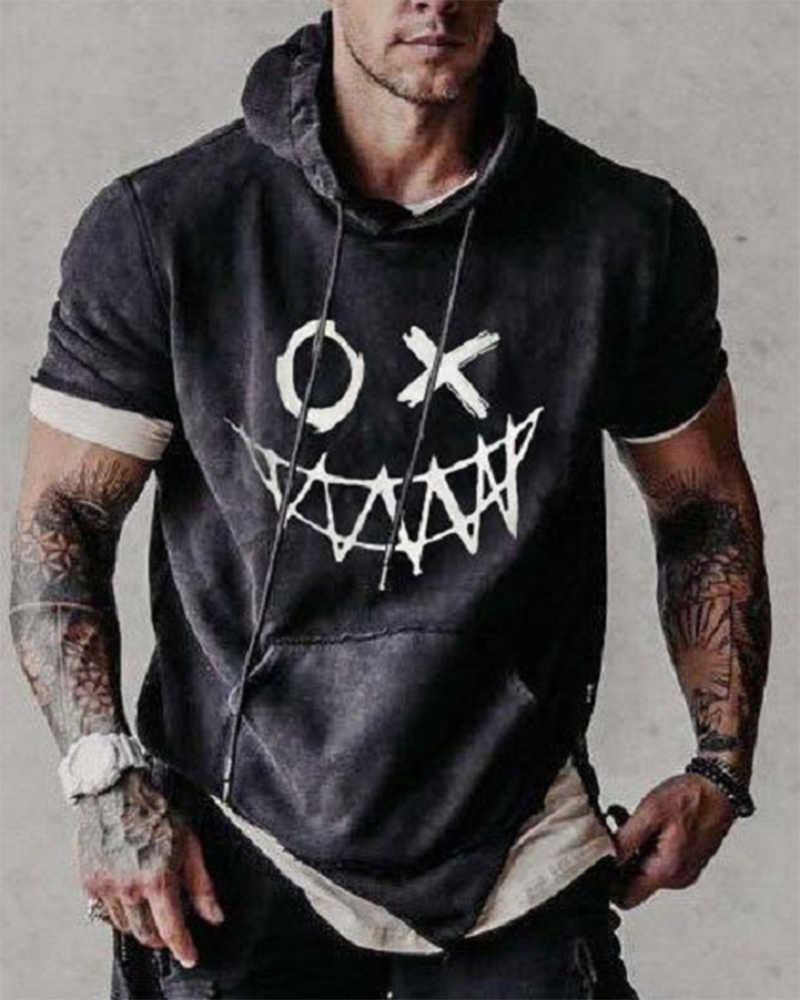 Loose Short-Sleeved Printed Casual Hoodie