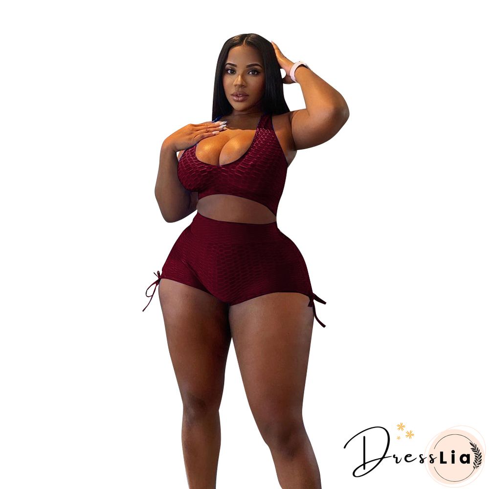 Workout Elastic Tank Crop Tops Biker Shorts Tracksuit