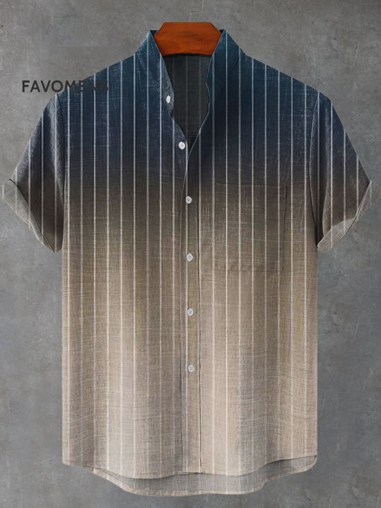 Gradient Stripes Art Print Casual 100% Cotton Shirt Multicolor / S