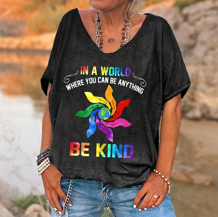 In A World Where You Can Be Anything Print Women's V-neck T-shirt socialshop