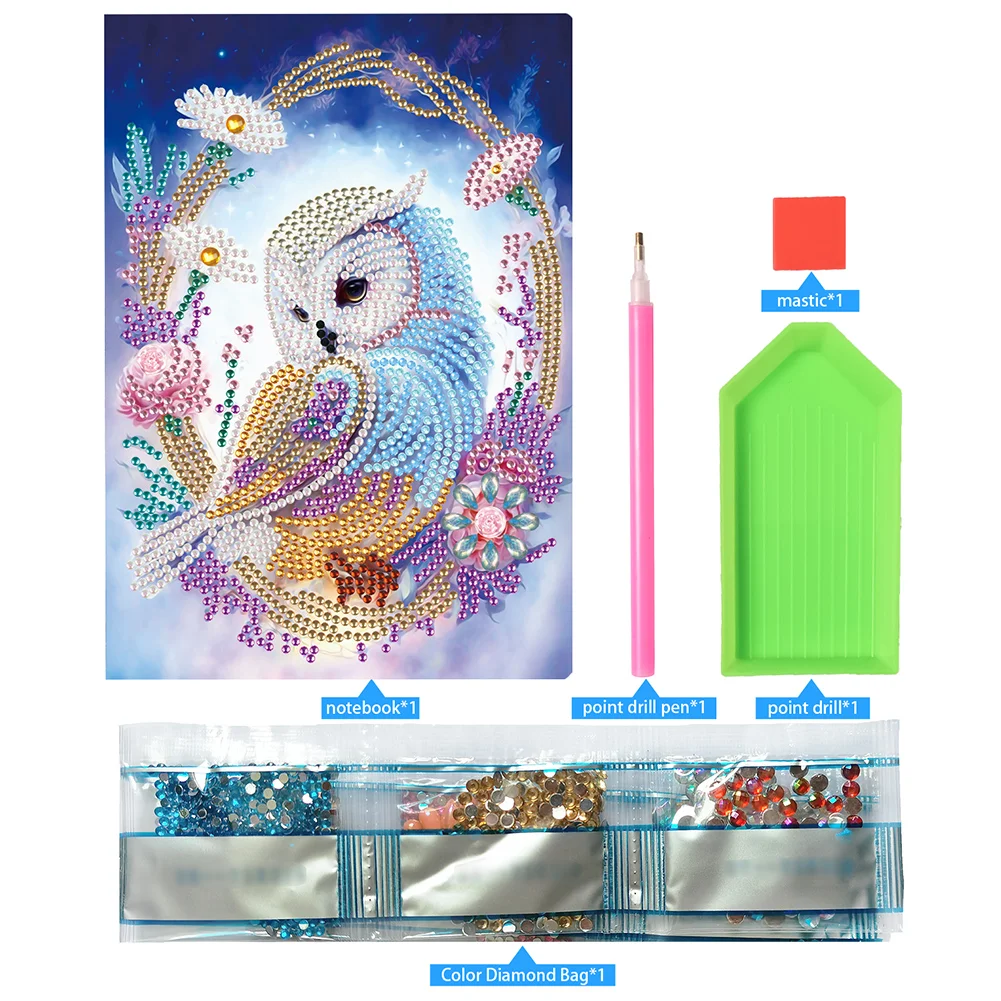 5D Owl Diamond Mosaic Notebook Journal DIY Hand A5 Kids Students Gift