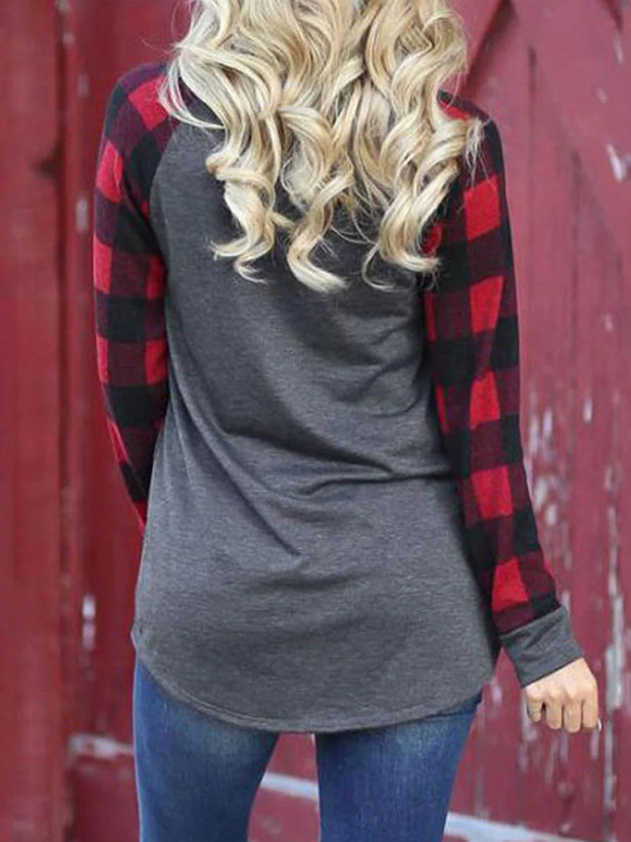 MAMA BEAR  Patchwork plaid T-shirt