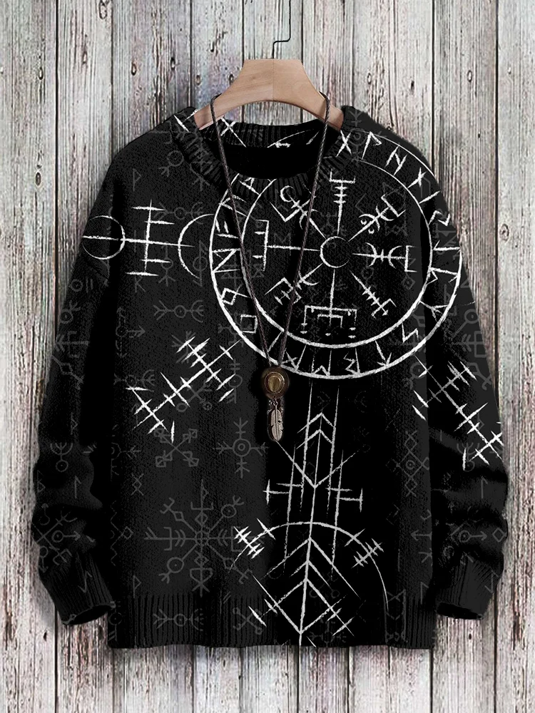 Men's Viking Compass Graphic Cozy Pullover Sweater