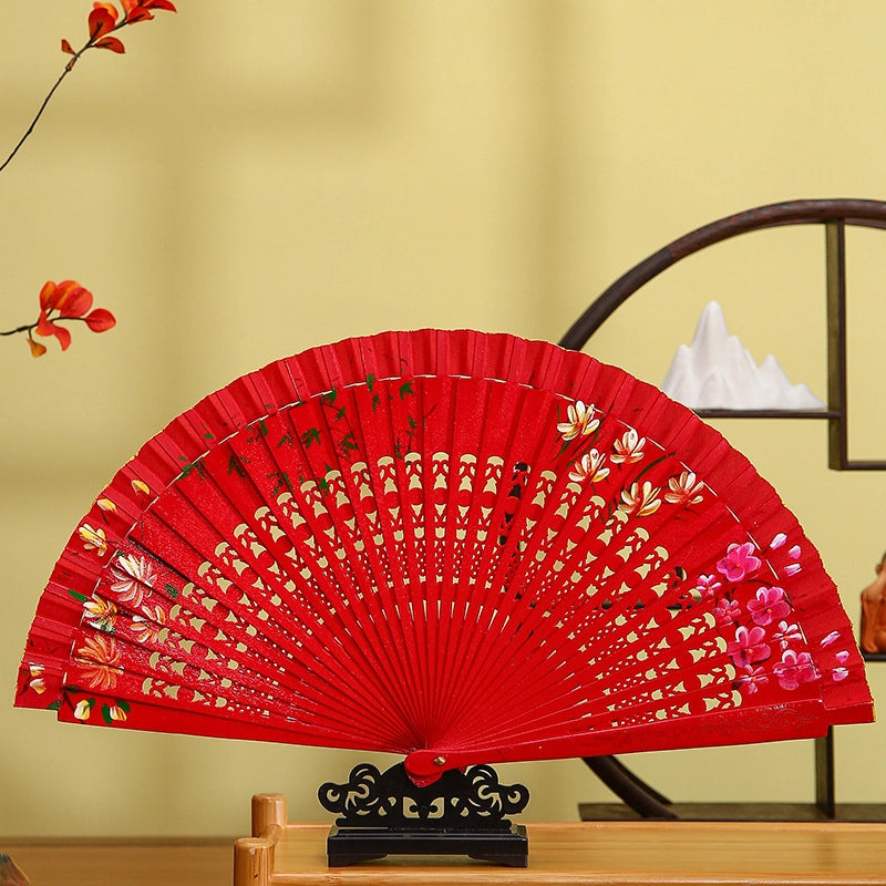 Handmade Painted Fan Classical Folding Fan European Style Spanish Wooden Fan Cheongsam Matching Fan Chinese Ancient Style Folding Fan