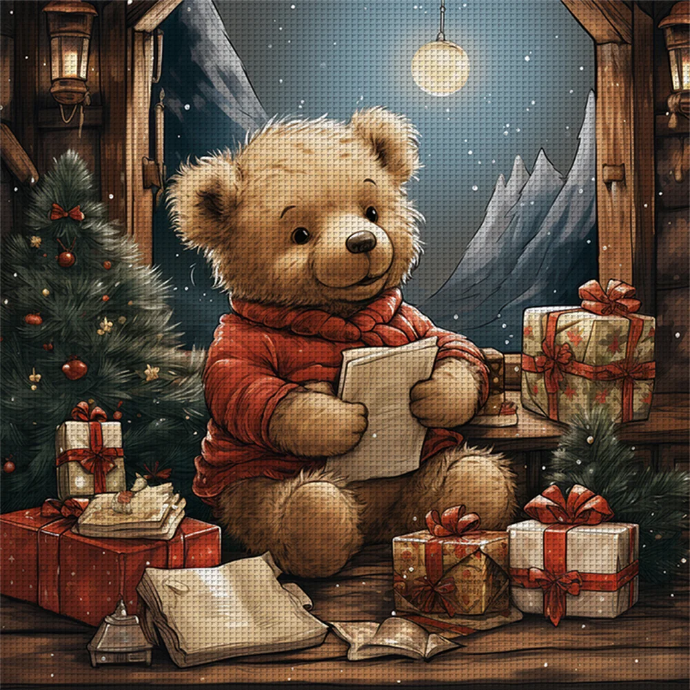 11CT Full Stamped&nbsp;Cross Stitch - Christmas Bear(Canvas|40*40CM)