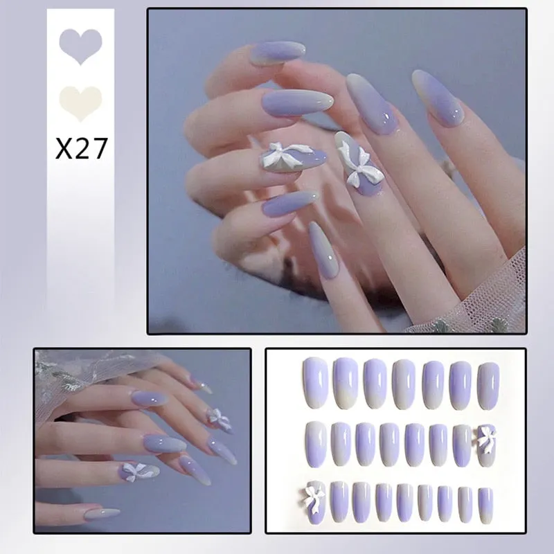 24pcs Butterfly decorated false nails Removable Long Paragraph Fashion Manicure press on nail tips full cover acrylic for girls-Nail Inspo