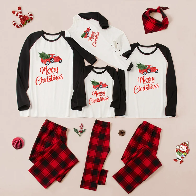 Merry Christmas Buffalo Plaids Truck Print Family Matching Pajamas