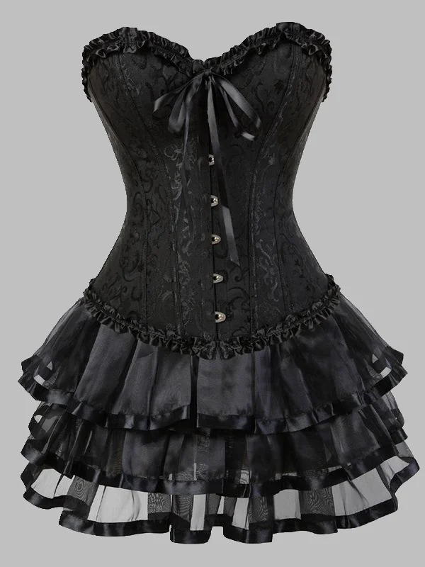 Gothic Dark Bandaged Sleeveless Tiered Mesh Jacquard Mini Dress