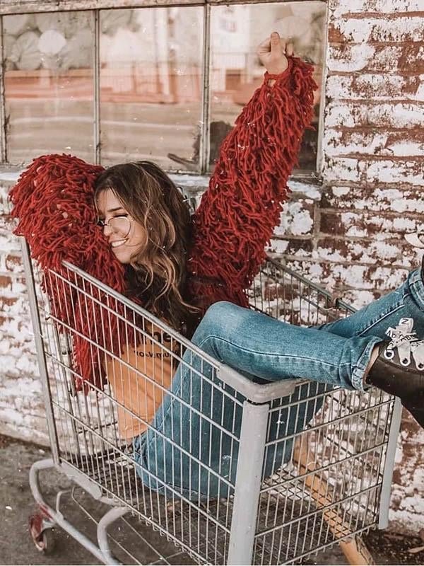 Knitting Solid Color Hollow Tasseled Long Sleeve Tops | EGEMISS