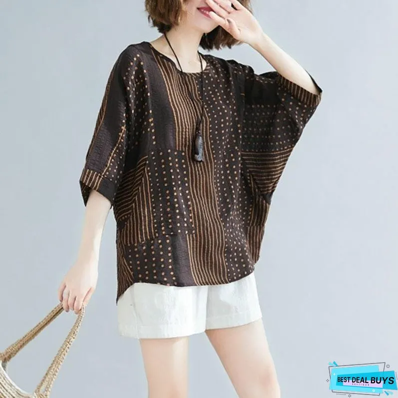 Vintage Polka Dot Striped Cotton Tops