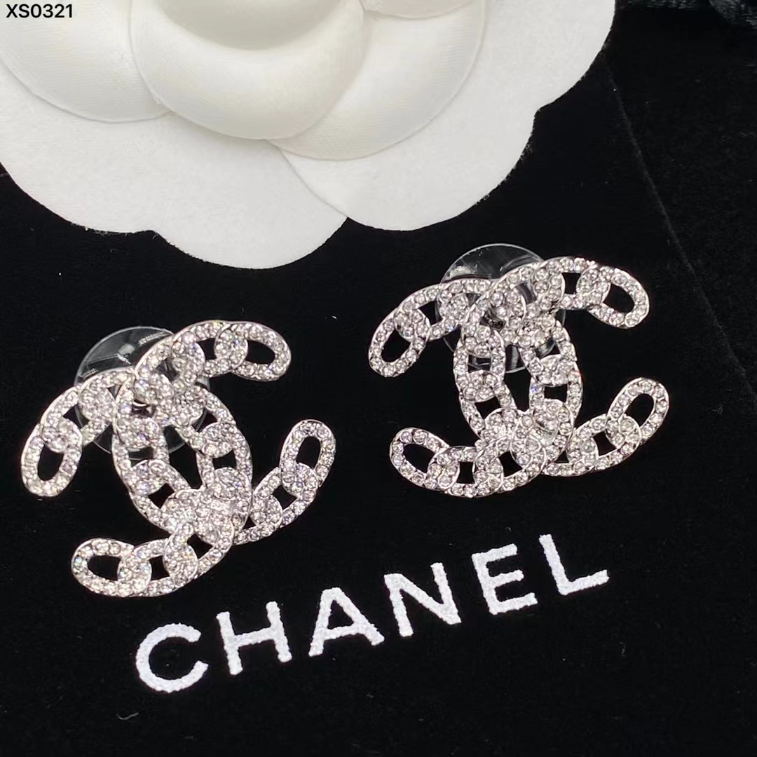 Buy replica Chanel Silver Color Hollow Double C Earrings and replica jewelry from PICKS Jewelry