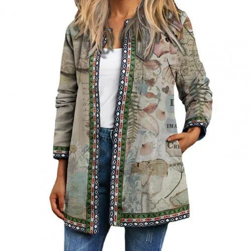 Autumn Women Jackets Female Cardigan Loose Streetwear Women Coat Ethnic Pocket Vintage Anti-shrinking Women Coat Loose Outerwear