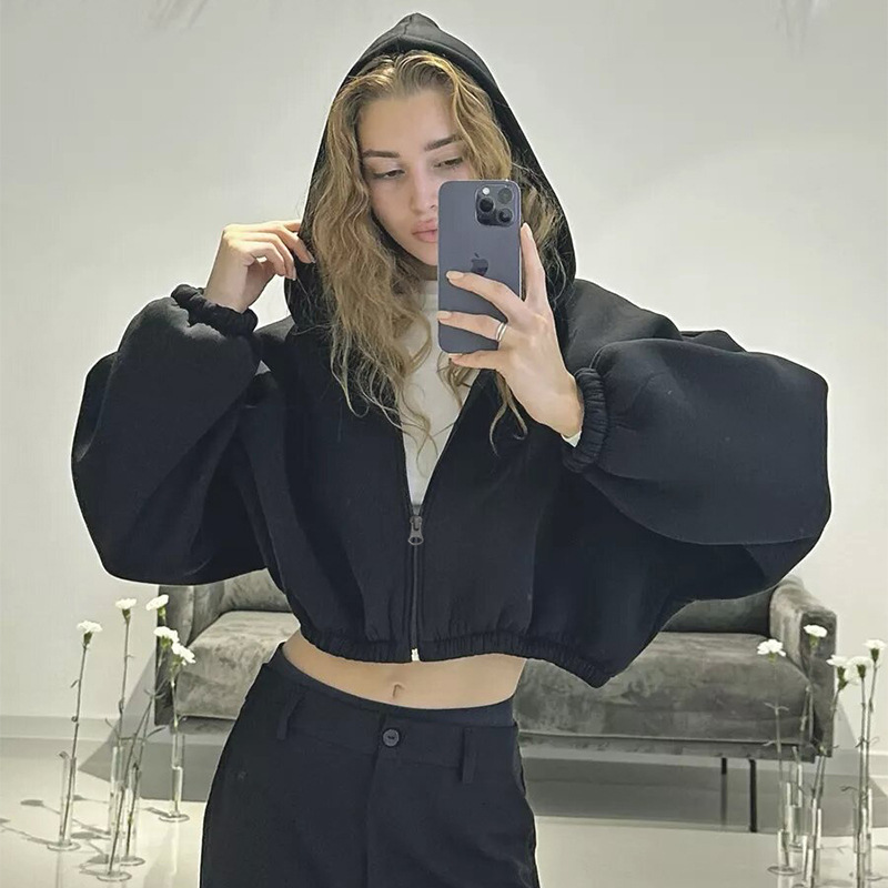 Mature Women Casual Short Jacket Fashion Sports Sweatshirt Long Sleeve Cardigan Hoodies