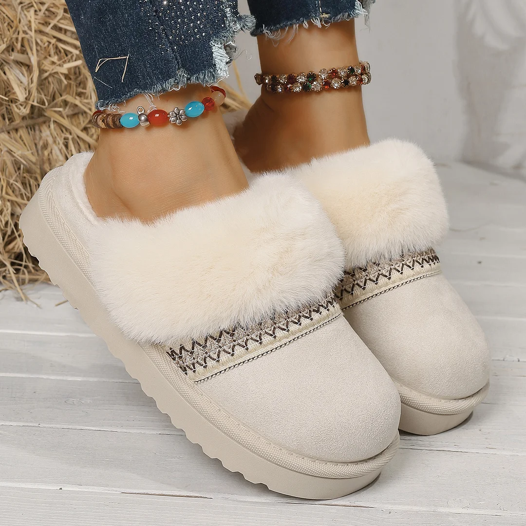 Breakj Breakj Cotton Slippers Lady Winter Home Wearing Retro Anti-Slip Thick Bottom Plus Velvet Warm Moon Shoes
