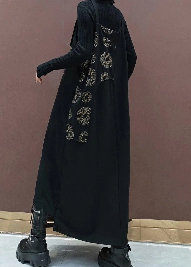 Modern Black Print Quilting Clothes Patchwork Kaftan Spring Dress