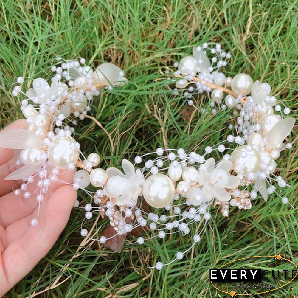 1 Piece Elegant Girls Bridal Headband Imitated Pearl Hair Headdress Flower Wreath Bride Garland Head Hoop Wedding Headbands Hair Jewelry