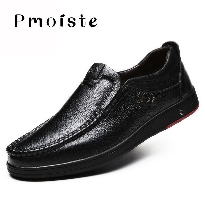 2020 New Real Leather Men's Casual Shoes Flats Formal Dress Shoes Nonslip Slip on Black Mens Loafers Breathable Male Footwear