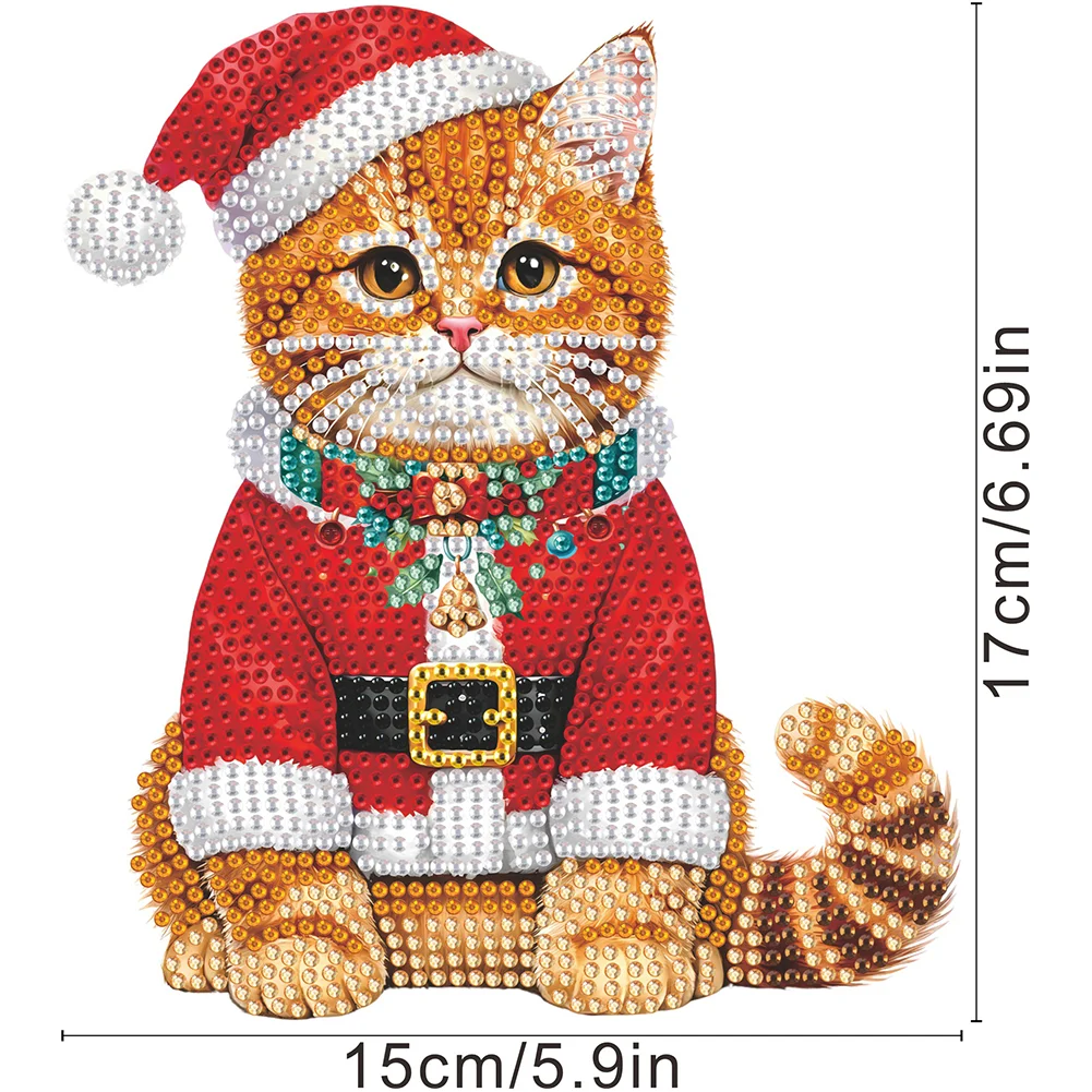 DIY Xmas Orange Cat Acrylic Shaking Head Desktop Diamond Painting Art Kits for Kids