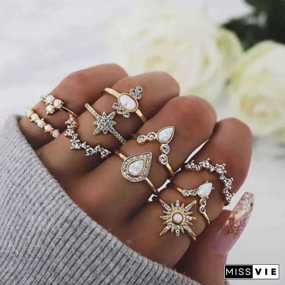 30 Styles Trendy Boho Midi Knuckle Ring Set For Women Crystal Geometric Finger Rings Fashion Bohemian Jewelry