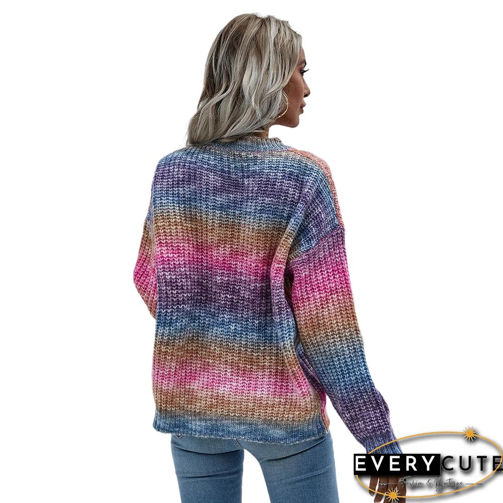 Purple Rainbow Striped Pullover Sweater